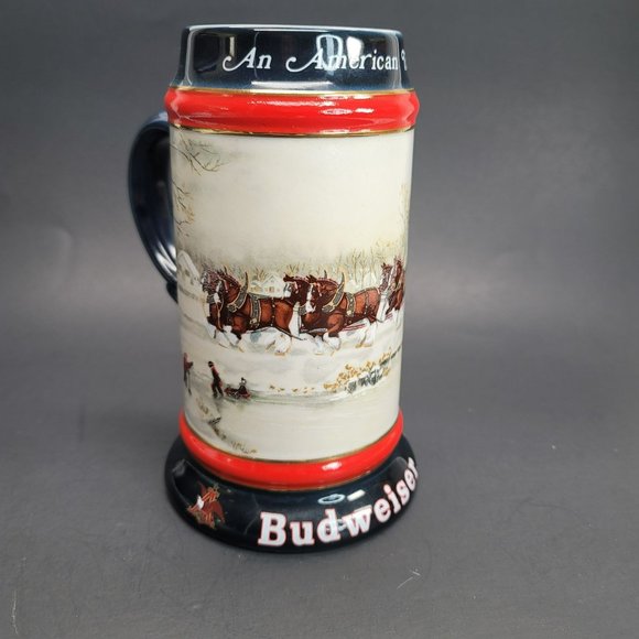 Budweiser Mug 1990 Holiday Beer Stein Clydesdales An American Tradition Pd49 - Picture 3 of 7
